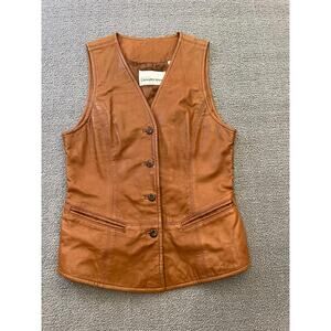Dana Buchman 100% Leather‎ Vest Women 2 Petite Brown Button Closure
